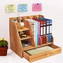 Wood Desk Organizer w/Drawer Desktop Tabletop Storage Pen Holder Office Supplies