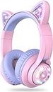 iClever Bluetooth Kids Headphones, BTH13 Cat Ear LED Light Up Kids Wireless Headphones, 50H Playtime, 74/85/94dB Volume Limiting Children Headphones with Microphone Over Ear for School/Tablet/PC