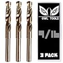 Owl Tools 9/16 Cobalt Drill Bits - 3 Pack - 6 Inch Length - M35 Cobalt Drill Bits with Storage Case - Perfect Drill Bits for Metal, Hardened & Stainless Steel, Cast Iron, and More!