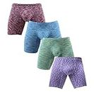 NEIKU Men's Long Leg Underwear Boxer Briefs with Pouch Low Rise Undies 4 Pack Medium