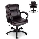 CASART PU Leather Office Chair, 330LBS Big and Tall Ergonomic Computer Desk Chair with Rocking Backrest & Armrest, Height Adjustable Executive Chair Mid-Back Swivel Chair for Home Office
