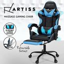 Artiss Massage Gaming Chair 2 Point Office Chairs Leather Footrest Cyan Blue