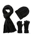 Villand 3 in 1 Womens Wool Hat Gloves & Scarf Winter Set, 3 Piece Cable Knitted Beanie Hat for Women with Gift Box, Black