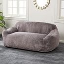 Homguava Sofa Couch, Futon Couch Bed with Armrest, 2-Seater Loveseat Sofa Soft Faux Fur Sleeper Sofa, Small Couchs for Living Room,Bedroom,Apartment (Grey)