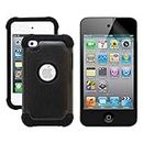 Harper Grove Hybrid Case for Apple iPod Touch 4 4th, Hard Rugged Case Rubber Plastic Cover and LCD Screen Protector for iPod Touch 4 4th - Black