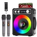 VOSOCO Karaoke Machine, Portable Bluetooth Speaker with 2 Wireless Microphones, PA System for Adults Kids with LED Lights, Supports REC/FM/AUX/USB/TF for Home Party
