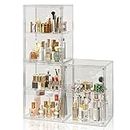 MSHOMELY Makeup Storage Organzier 3 Packs Arcylic Cosmetic Display Case, Perfume Organzier with Division Board, Bathroom Countertop Organzier, Clear Make up Organzier for Vanity