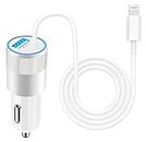 [Apple MFi Certified] iPhone Fast Car Charger, 4.8A USB Power Car Charger Adapter with Built-in 6FT Coiled Lightning Quick Charging for iPhone 14 13 12 11 Pro/XS/XR/X/SE/iPad/Airpods-White