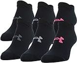 Under Armour Women's Essential 2.0 No Show Socks, 6-Pairs, Black/Cerise Assorted, Shoe Size: Womens 6-9