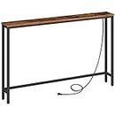 HOOBRO 120 cm Narrow Console Table with Power Outlets and USB Ports, Entryway Table with Charging Station, Narrow Sofa Table Behind Couch, for Entryway, Hallway, Foyer, Rustic Brown BF15XG01G1