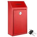 Yaocom Metal Donation Box Collection Box Suggestion Box with Lock Wall Mounted Mailbox Delivery Ballot Box Safe Ballot Box Key Drop Box for Home Office Outdoor Door, 10.24 x 8.66 x 3.15 Inch (Red)