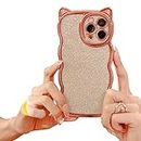 Cutecasee Compatible with iPhone 11 Pro Max Case for Women/Girls, Cute Cat Ears Luxury Plating Glitter Bling Back Curly Wave Anti-Scratch Shockproof Case for iPhone 11 Pro Max, Rose Gold