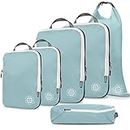 Compression Packing Cubes for Travel - Luggage and Backpack Organizer Packaging Cubes for Clothes (Dusty Teal and White, 6Piece), Dusty Teal and White, 6Piece