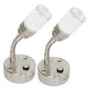 Dream lighting RV Reading Lights with USB 12V LED Bedside Book Lamps for Interior Automotive RV Trailer, Blue & Cool White Light, Brushed Nickel-plated, Pack of 2