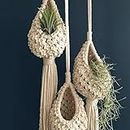 Wagon Brand |Bohemian Macrame Plant Hangers Indoor Flower Pot Holder Rope Hanging Planter Basket for Wall Home Decor, Off-White, Pack of 2, Style-44
