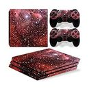 ROIPIN for PS4 Pro Skin Console and Controller, Stickers Vinyl Decals for Playstation 4 Pro Console and Controllers, Skin Sticker Protective Film(Red Starry Sky)