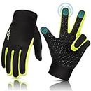 Kids Winter Warm Sports Gloves - Cold Weather Thermal Cycling Glove for Football Running Riding, Touchscreen Full Finger Anti-Slip Children Mittens Age 6 8 Years Boys Girls Black-Green
