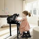 Losbenco Kids Piano Keyboard Toy, Toddler Electronic Musical Instrument Educational Toy with Microphone, Multiple Sounds, Record Playback, Lights & Stool, Birthday Gift for 3 4 5 6 7 Years Old (Black)