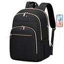 Laptop Backpack for Women 15.6 Inch Travel Backpack With USB Port, Lightweight School Backpack Waterproof Computer Bag for School Work Travel, Black