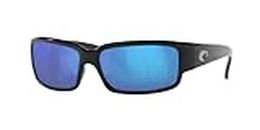 Costa Del Mar Caballito 6S9025 Rectangle Sunglasses for Men + BUNDLE with Designer iWear Eyewear Kit, 11 Shiny Black / Blue Mirror 580g Polarized, 59