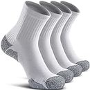 CWVLC Unisex Cushioned Compression Sport Quarter Socks, 4-pairs White, L