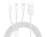 3 in 1 Fast Charging Cable For Amazon Kindle Fire HDX Original Data Cable Micro USB Fast Charging Cable Quick Charge Cable Speed Upto 3.1 Amp Multi Charger Cable for Micro USB, iOS and Type-C Devices, Mobile Tablet PC Laptop Android Smartphone with 1.2m - (White, SE.E1)