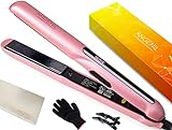 ANGENIL Flat Iron Curling Iron in One, Travel Hair Straightener and Curler 2 in 1, Professional Portable Dual Voltage Ceramic Hair Straightener, 1 Inch Straightening Styling Flat Irons for Women