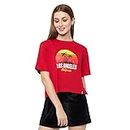 VISO Women's Los Angeles Printed Crop T-Shirt - Stylish & Comfortable Regular Fit (Red_Medium)