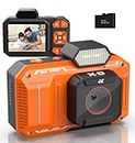 Omzer Digital Camera for Photography Kids - 4K Vlogging 48MP Video Cameras with 2.8" Screen - Compact and Portable for Teens Beginners - 18X Zoom Point & Shoot Camara - Include 32G Sd Card - Orange