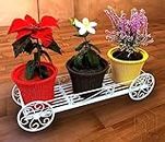 HOUSE PLANT Iron Metal Garden Cart Planter Stand Flower Pot Plant Holder Corner Display Rack Shelf Without Pots for Balcony, Home Indoor and Outdoor Decoration
