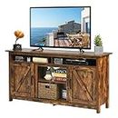 Tangkula Industrial TV Stand with Barn Doors for TVs up to 65 Inches, Farmhouse TV Console Cabinet with Shelves & Cabinets, Rustic Entertainment Center for Living Room, TV Console Table, Rustic Brown