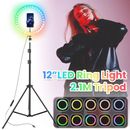 12" LED Studio Ring Light Photo Video Tripod Selfie Camera Phone Multicolour RGB