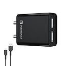 Portronics Adapto 66 2.4A 12w Dual USB Port 5V/2.4A Wall Charger,Comes with 1M Micro USB Cable, USB Wall Charger Adapter for iPhone 11/Xs/XS Max/XR/X/8/7/6/Plus, iPad Pro/Air 2/Mini 3/Mini 4, Samsung S4/S5, and More (Black)