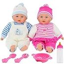 Bibi Doll - 13” Twin Baby Girl ​Boy Twins Dolls Set With Sounds Feeding Set & Magic Bottle