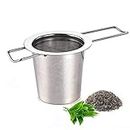 AUSTOR Tea Infuser Stainless Steel Tea Strainer Steeper Filter with Folding Handle for Loose Leaf Grain Tea Cups, Mugs, and Pots