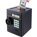 Qiekaka Electronic Piggy Bank for Kids Safe, Cash Coin Mini ATM Piggy Bank, with Password and LCD ATM Bank for Boys Girls, Piggy Bank Safe for Kids Best Gifts-Black