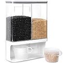 Conworld Rice Dispenser Wall-Mounted Rice Storage Containers with Lid, Laundry Detergent Dispenser Dry Food Dispenser with 2 Cups, Suitable for Rice, Bean, Laundry Scent Beads（3000ml）