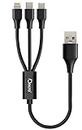ONCRO® USB-A 50cm Oneplus Short 3 in 1 Charging Cable Dash Warp 65w car Multi Charger Power Bank Cord Type c Micro USB i-Phone Port 6a Samsung Fast Charging with Wall Charger (No Data Transfer)