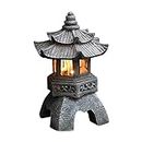 Lampes solaires en forme de pagode en pierre zen, ornements décoratifs et lampes solaires d'extérieur pour jardin, terrasse, fête, cour, décorations extérieures/intérieures