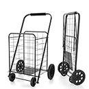 Cheston Shopping Trolley with Wheels I Compact Folding Cart for Carrying Goods, Grocery, Vegetables, Sports Equipments I Lightweight Easy to Move Holds up to 80Kg I Black