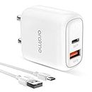 Oraimo 18W USB Type-C Dual Output Super Fast Charger Wall Adapter PE2.0 & Power Delivery 3.0 Compatible for iPhone 13/13Mini/13 Pro Max/12/12Pro Max, iPad Mini/Pro, Pixel, Galaxy, Airpods Pro, White
