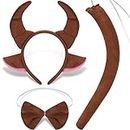Luinabio 3 Piezas Accesorios de Disfraces de Cuernos Incluye Diadema de Cuernos de Buey Pajarita Marrón y Cola Set de Disfraz de Animales para Fiesta de Cumpleaños Cosplay Halloween