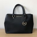 Michael Kors Savannah Black Saffiano Leather Handbag Satchel MK Size Medium