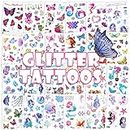LEIAOLY Glitter Temporary Tattoo for Girls, 24 Sheets Butterfly Mermaid Fairy Flowers Tattoo Stickers for Kids, Waterproof Fake Tattoos for Birthday Party Favors Goodie Bags Stuffers Party Fillers
