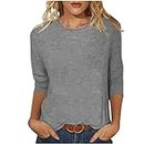 3/4 Sleeve Summer Tops for Women 2024 Trendy Solid Color Round Neck T Shirt Loose Three Quarter Length Sleeve Blouse Blouses for Women 3/4 Sleeve Blazer for Women Gray