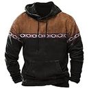 Muecwrye Novetly Hoodies For Men 2024 Fashion Long Sleeve Hooded Sweatshirts Vintage Western Print Pullover Tops With Pockets, Black, XX-Large