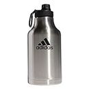 adidas 2 Liter (62 Oz) Metal Water Bottle, Hot/Cold Double-Walled Insulated 18/8 Stainless Steel, Stainless Steel/Black, One size