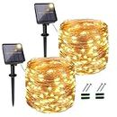 [2 Pack]TheaPro 20M/65FT 200 LEDs Solar Fairy String Lights Outdoor,Fairy Christmas Light 8 Solar Lighting Modes IP65 Waterproof for Home Garden Patio Wedding Party Xmas(Warn White)