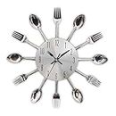 3D Removable Modern Creative Cutlery Kitchen Spoon Fork Wall Clock Mirror Wall Decal Wall Sticker Room Home Decoration (Sliver)
