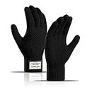 BSLVWG Winter Touch Screen Gloves Men Anti-Slip Thermal Gloves Knit Mens Gloves Thickened Elastic Windproof Cuff Warm Fluff Lining for Driving Running Sport Typing (Black)
